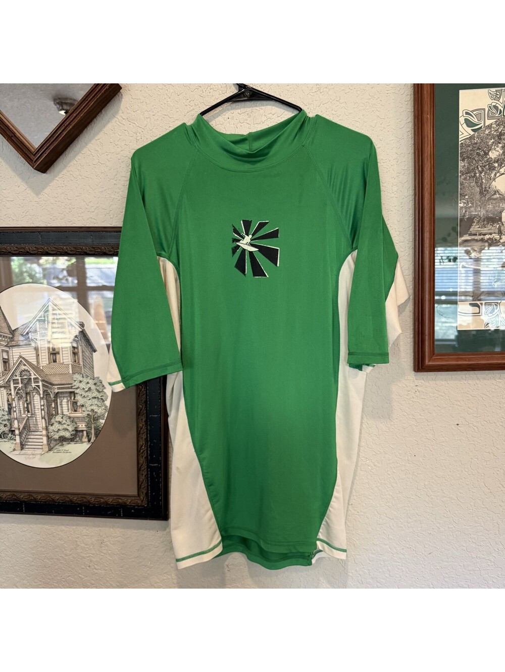Vintage 90s Kanu Surf Rashguard Mens XL Green UPF Quck Dry 3/4 Sleeve Jersey